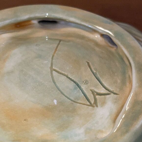 Vtg Light Green 2.5 X 6 Inch Ceramic Cabbage Dip/Condiment Bowl Signed - Picture 8 of 11